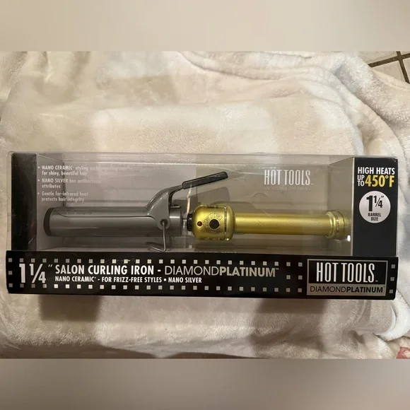 Hot Tools Diamond Platinum 1 1/4” salon Curling Iron Nano Ceramic, Gold, NEW - Picture 1 of 2